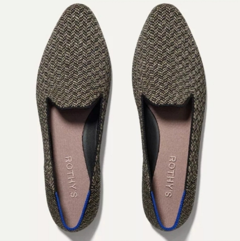 ROTHY'S ALMOND LOAFERS METALLIC SPARKLE HERRINGBONE FLATS SZ 8.5